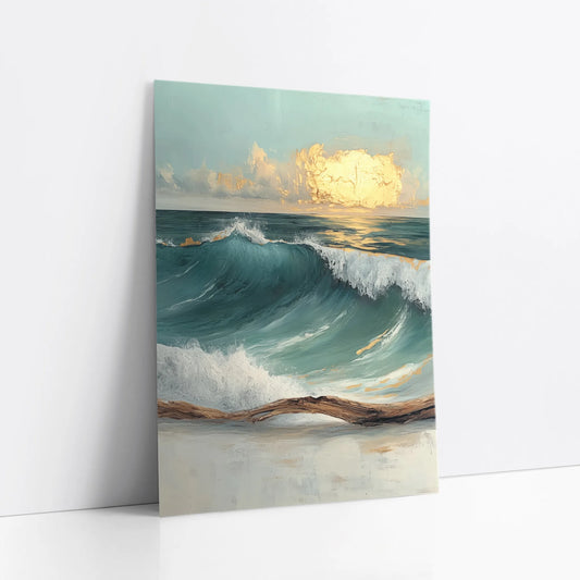 Ocean Storm Wave with Golden Clouds art print