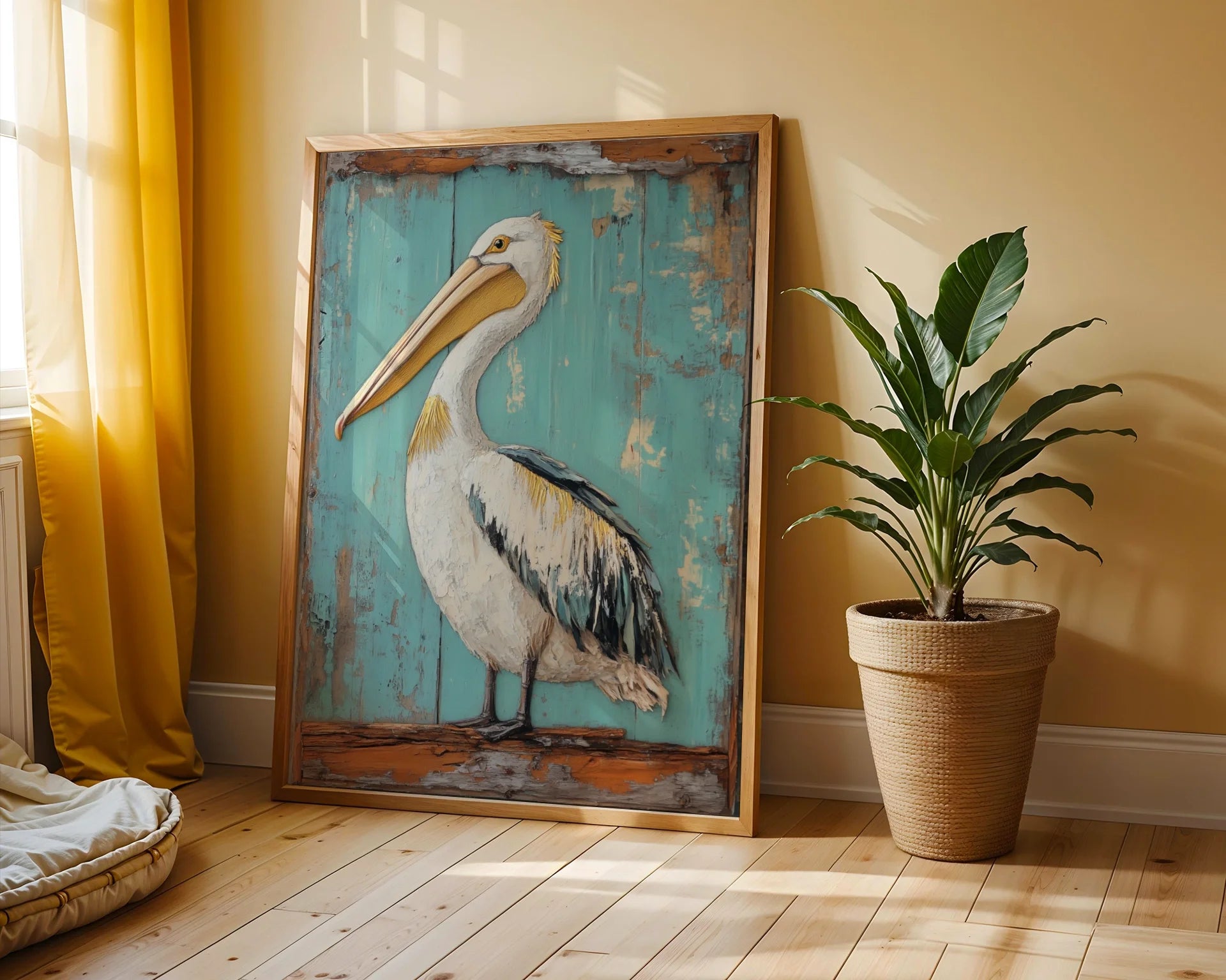 Coastal Bird Pelican Turquoise Doorway in room