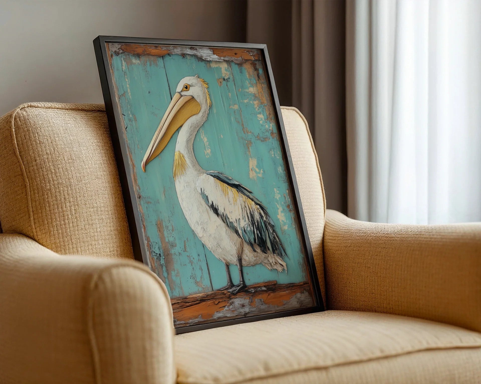 Coastal Bird Pelican Turquoise Doorway in room