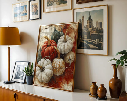 Pumpkin Still Life Seven Weathered Gourds in room