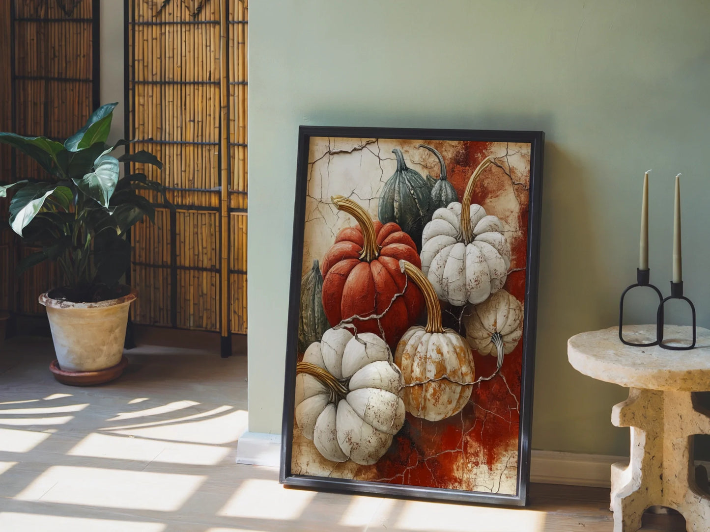 Pumpkin Still Life Seven Weathered Gourds in room