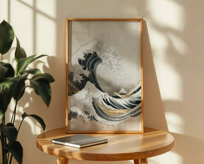 Japanese Wave Art Hokusai Inspired Weathered in room