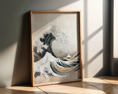 Japanese Wave Art Hokusai Inspired Weathered in room