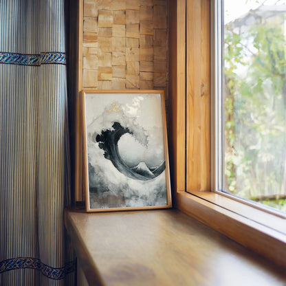 Japanese Wave Art Indigo Mount Fuji Japandi in room