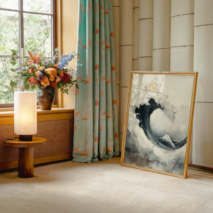Japanese Wave Art Indigo Mount Fuji Japandi in room