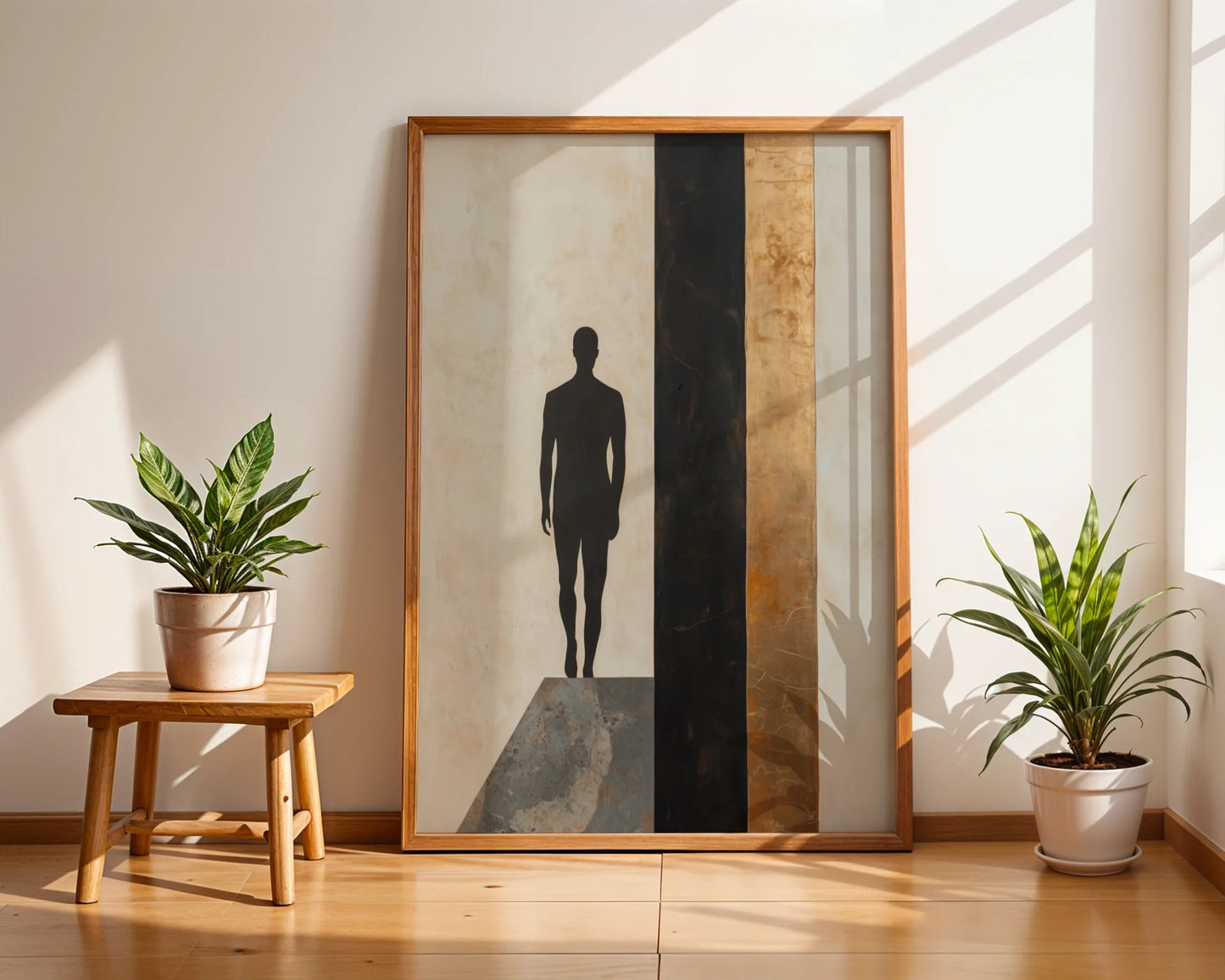 Minimalist Figure Silhouette Charcoal Void Canvas Wall Art — Mysterious shadowy canvas displayed in minimalist home showcasing sophisticated neutral artwork