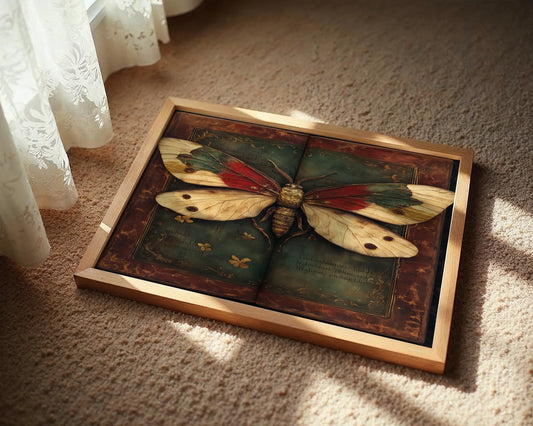 Moth Specimen Dark Academia Journal Pages Canvas Wall Art — Scholarly canvas featuring preserved lepidoptera on aged manuscript pages for intellectual home decor
