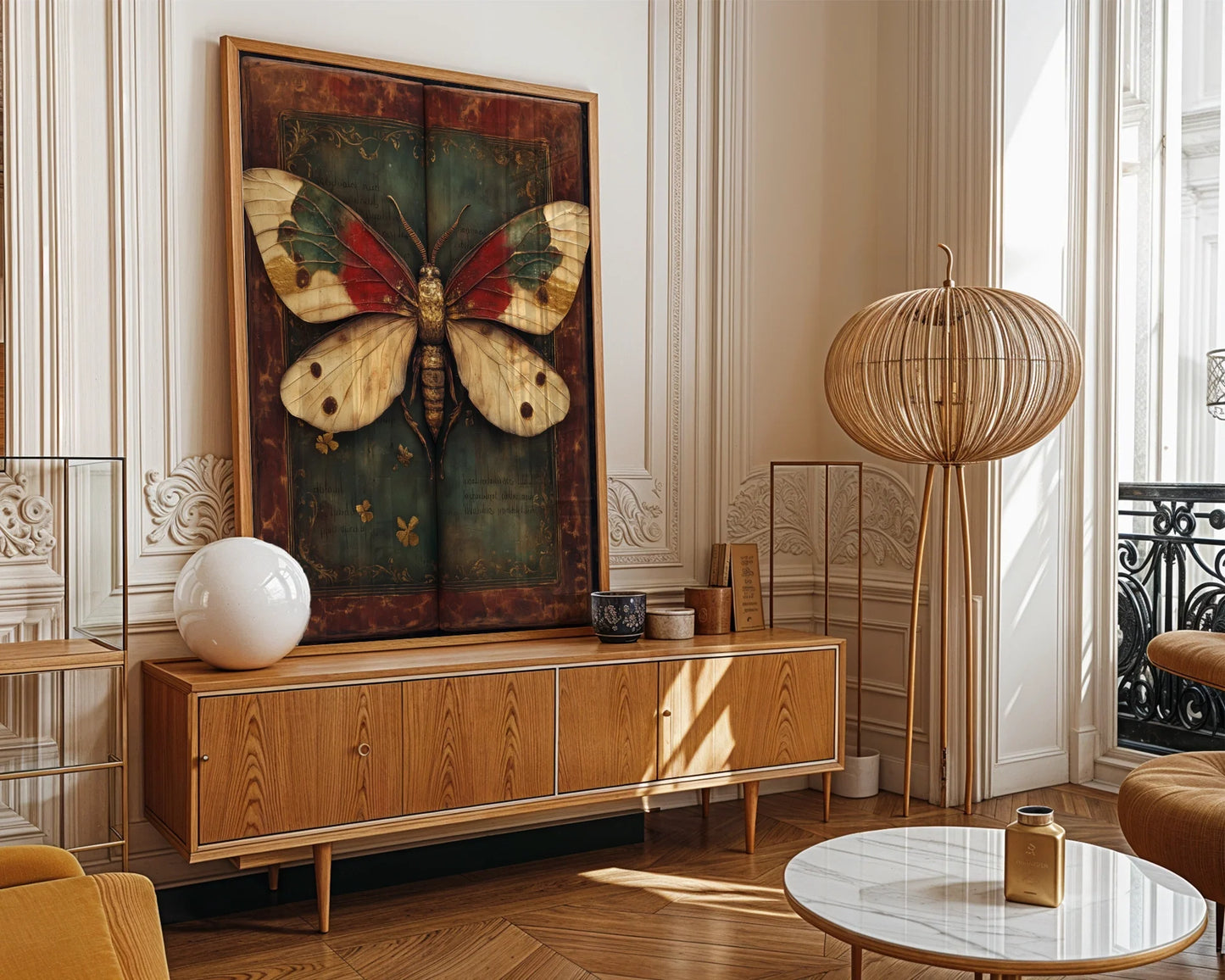 Moth Specimen Dark Academia Journal Pages Canvas Wall Art — Atmospheric wall canvas displays delicate wings pressed between yellowed diary sheets