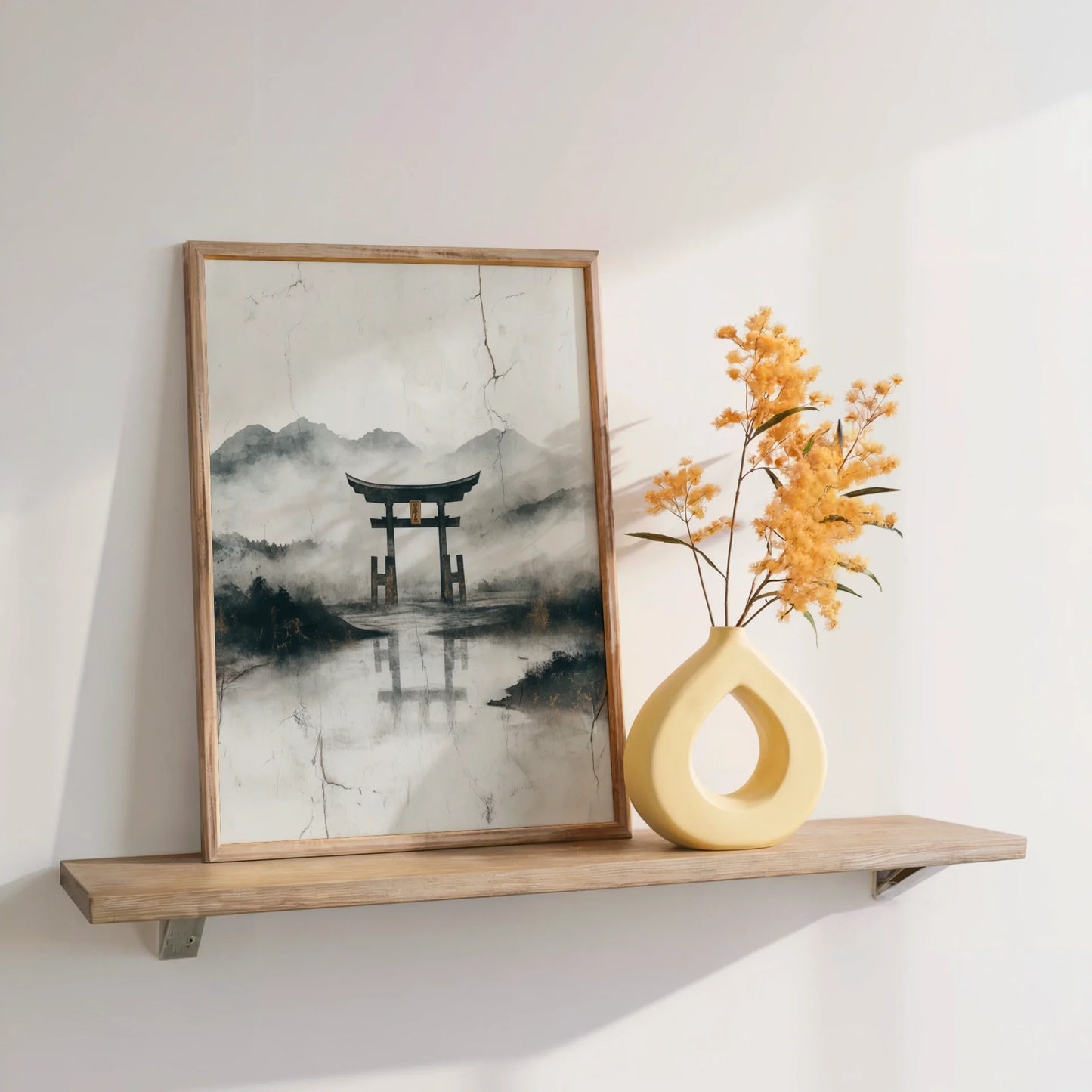Japanese Torii Gate Misty Mountain Japandi in room