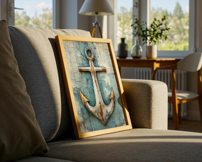 Coastal Anchor Art Salt Crusted Maritime Canvas Wall Art — Traditional nautical artwork featuring a time-worn sailor's anchor with ocean-battered finish