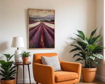 Lavender Field Painting Farmhouse Textured in room
