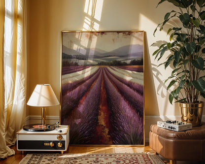 Lavender Field Painting Farmhouse Textured in room