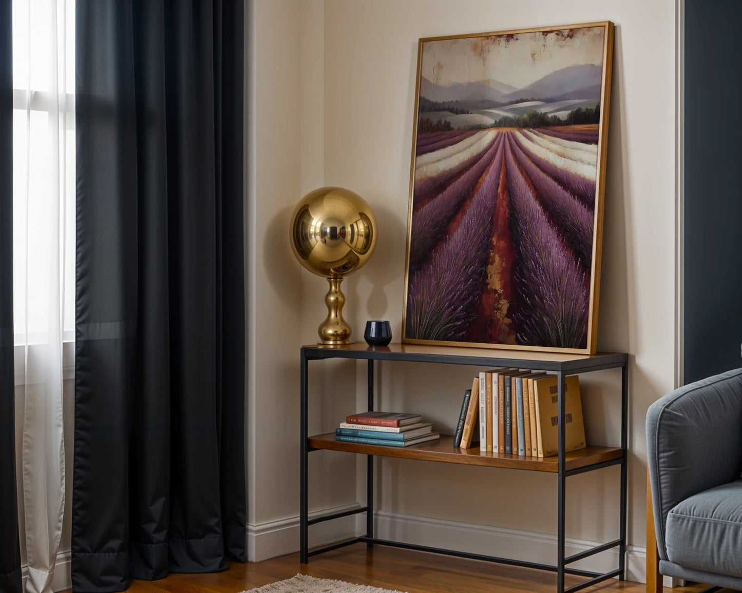Lavender Field Painting Farmhouse Textured in room