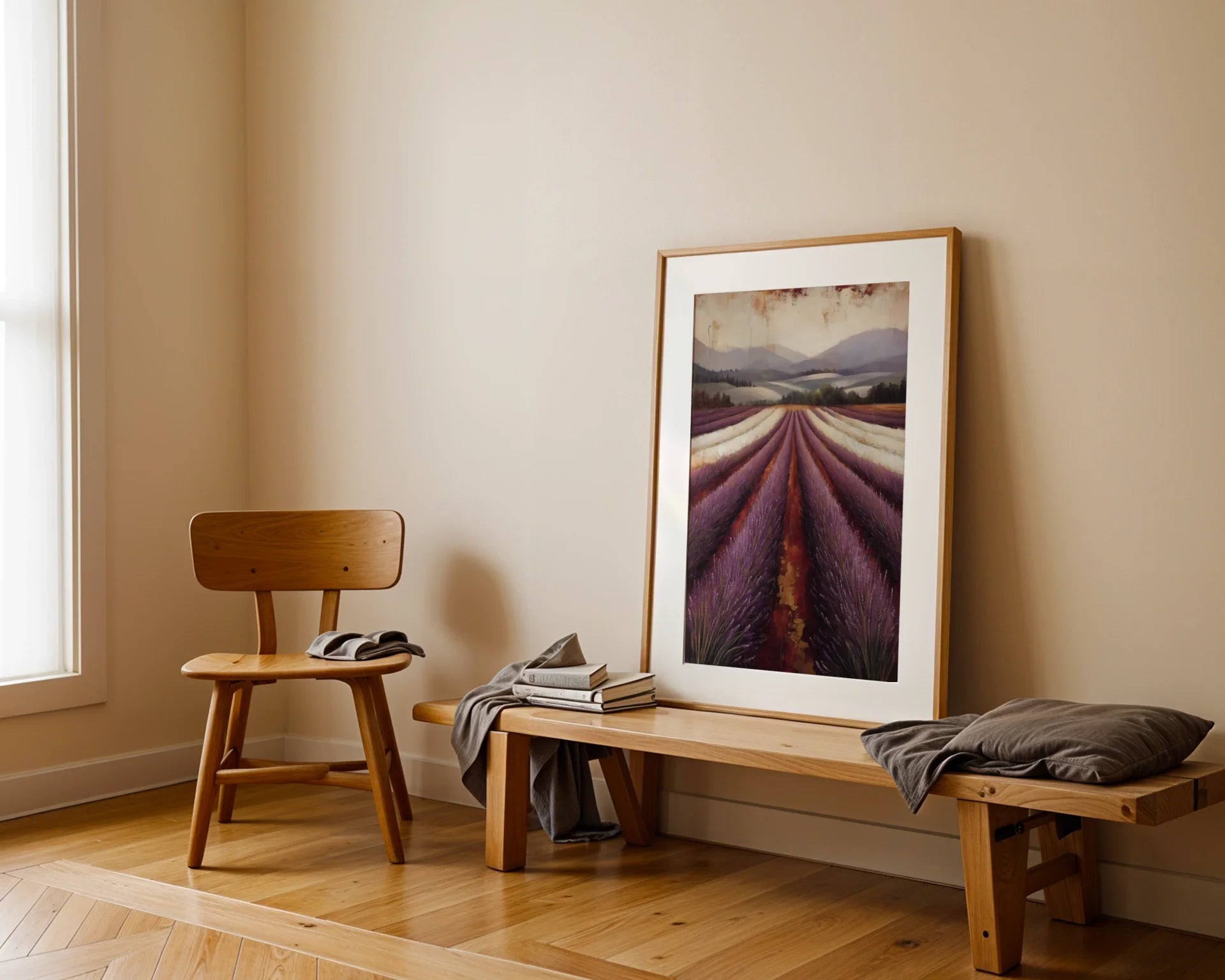 Lavender Field Painting Farmhouse Textured in room
