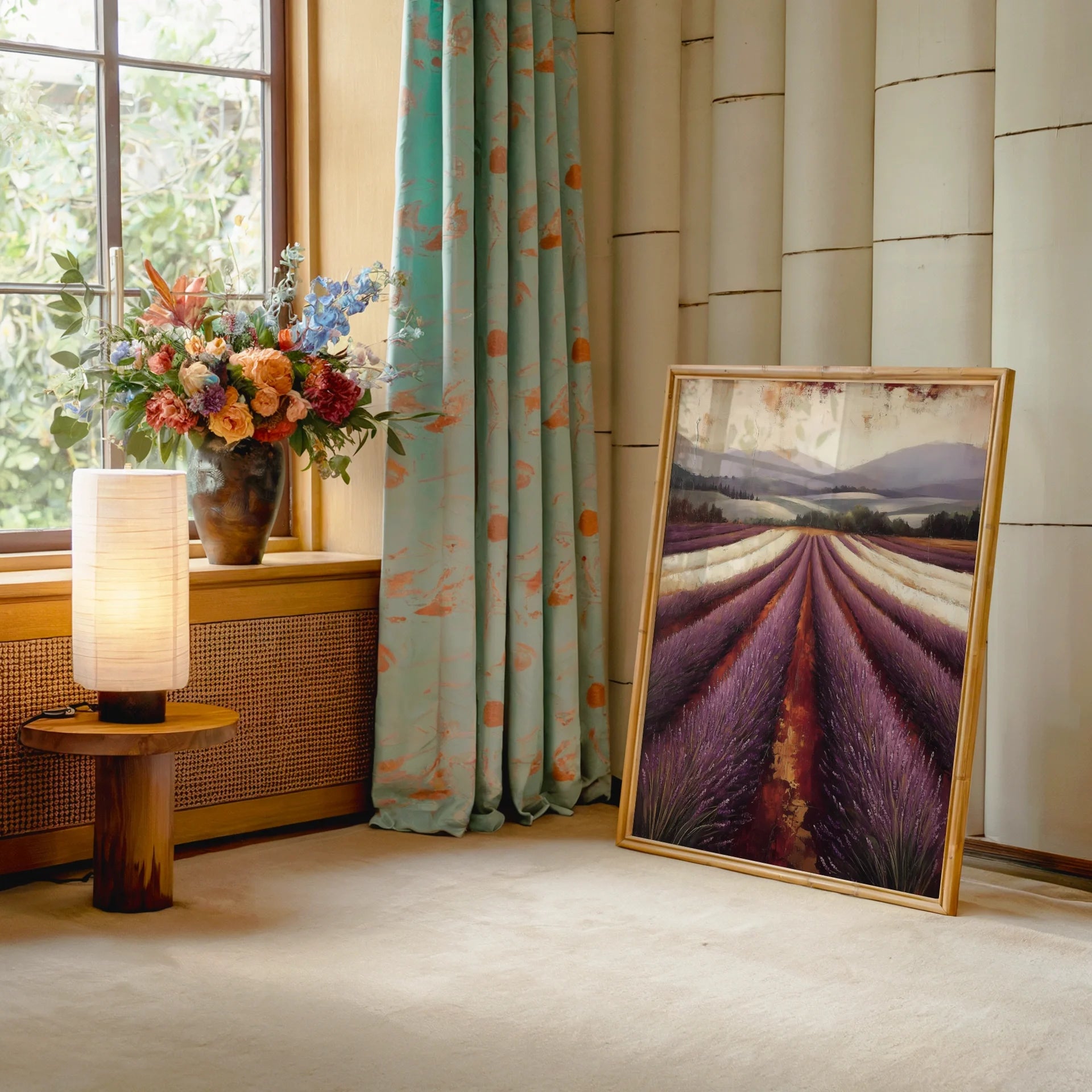 Lavender Field Painting Farmhouse Textured in room