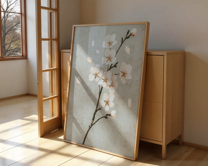 Cherry Blossom Art Japandi Cracked Plaster in room