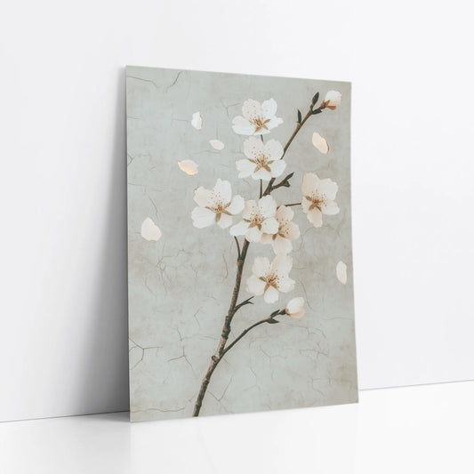 Cherry Blossom Art Japandi Cracked Plaster art print