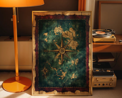 Nautical Map Dark Academia Compass Rose Print in room