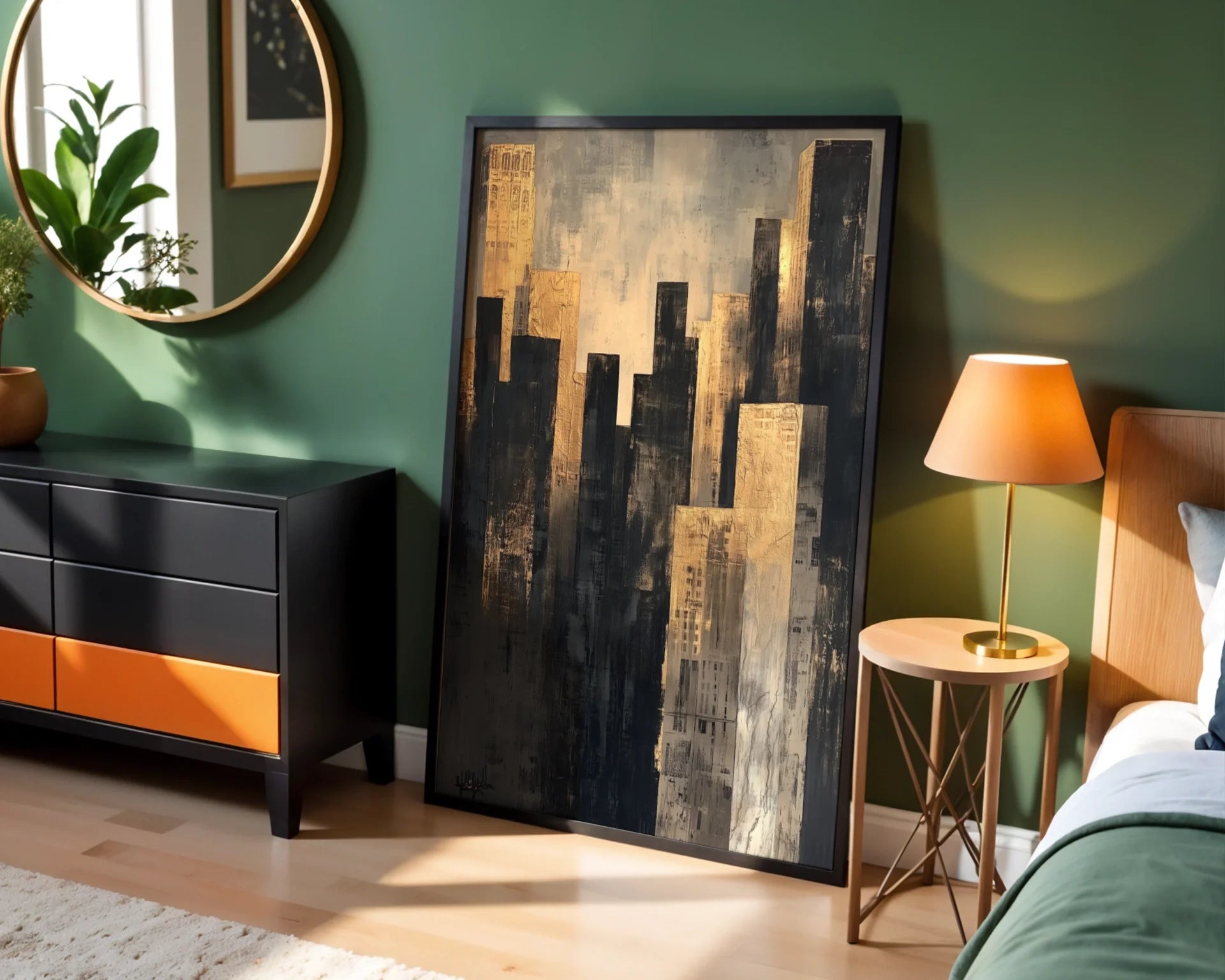 Gold Manhattan Skyline Champagne Mist in room