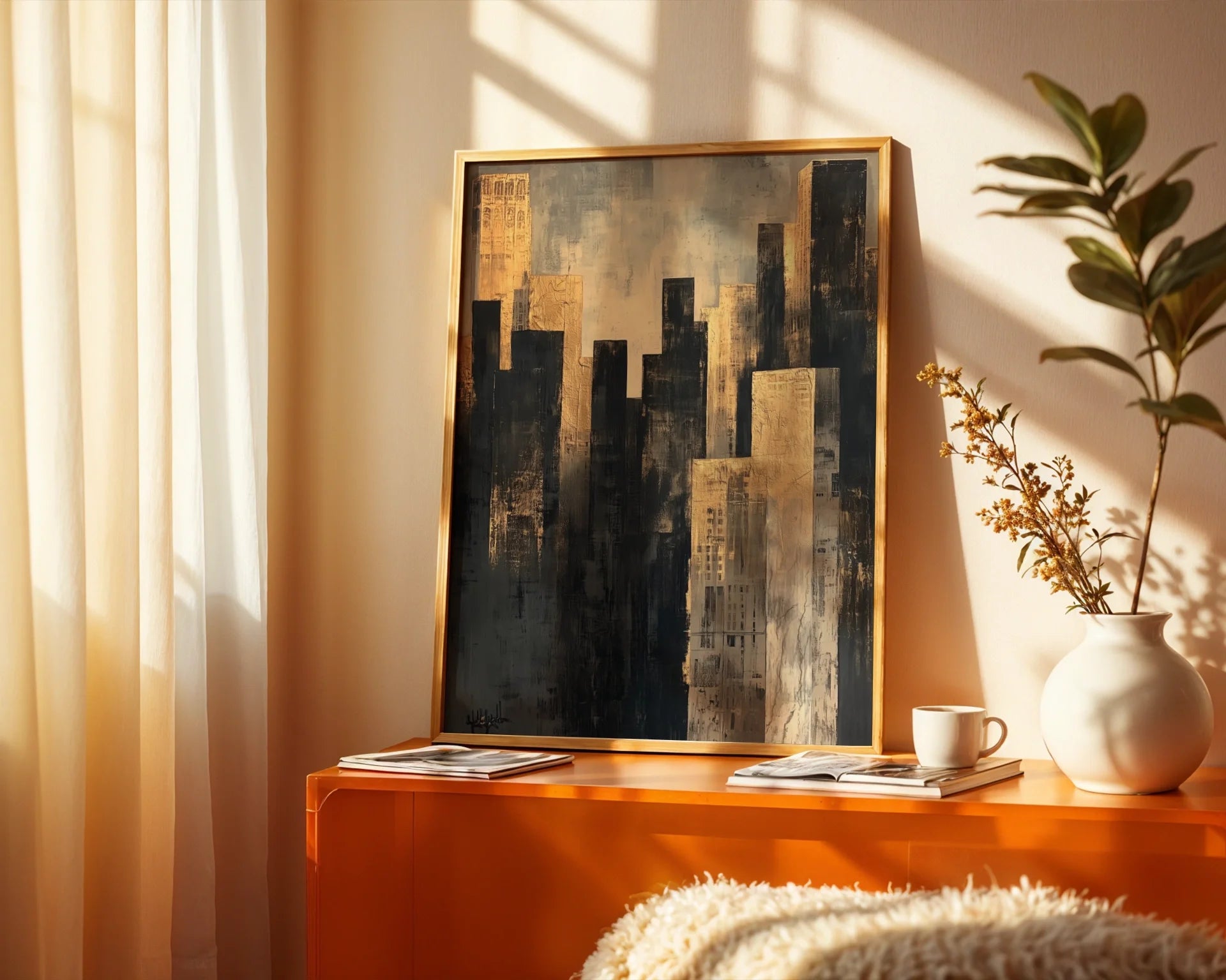 Gold Manhattan Skyline Champagne Mist in room