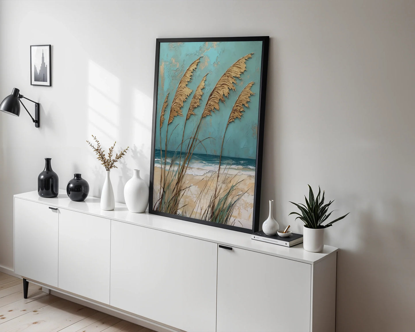 Coastal Pampas Grass Windswept Plumes Turquoise in room
