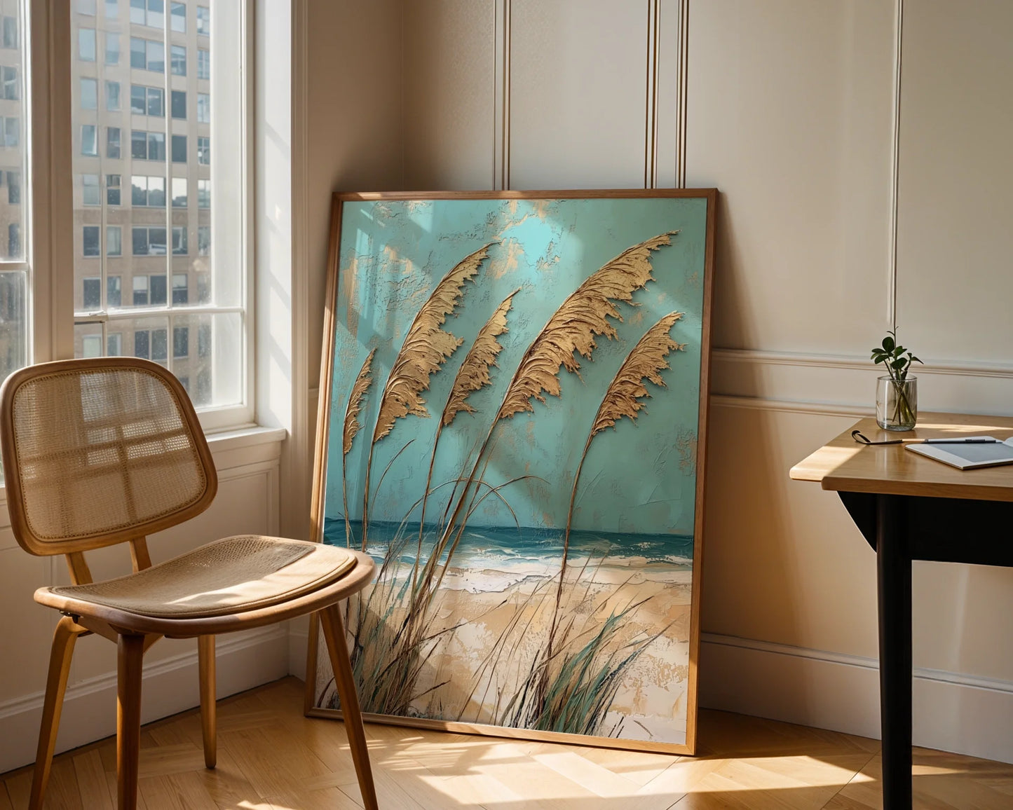 Coastal Pampas Grass Windswept Plumes Turquoise in room