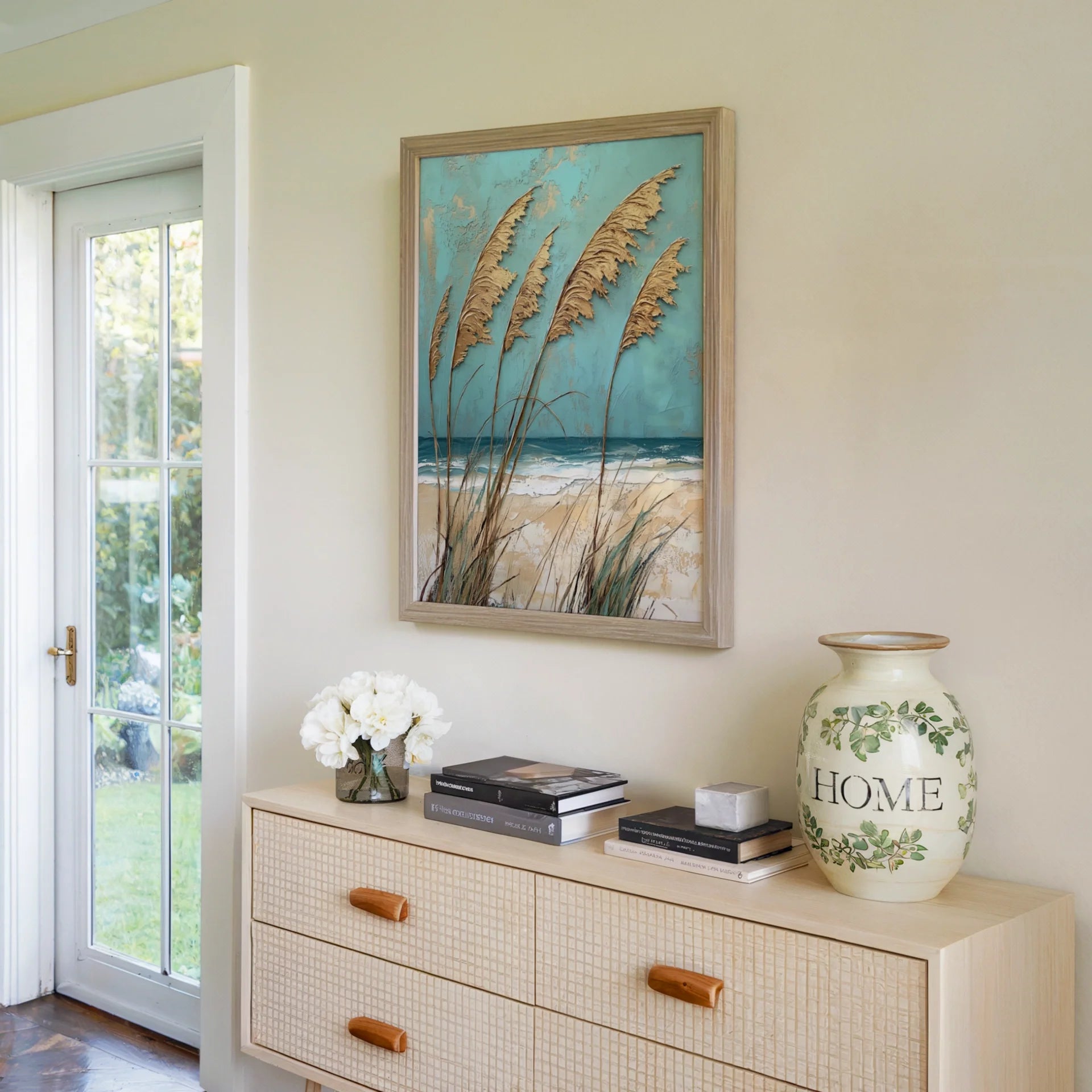 Coastal Pampas Grass Windswept Plumes Turquoise in room