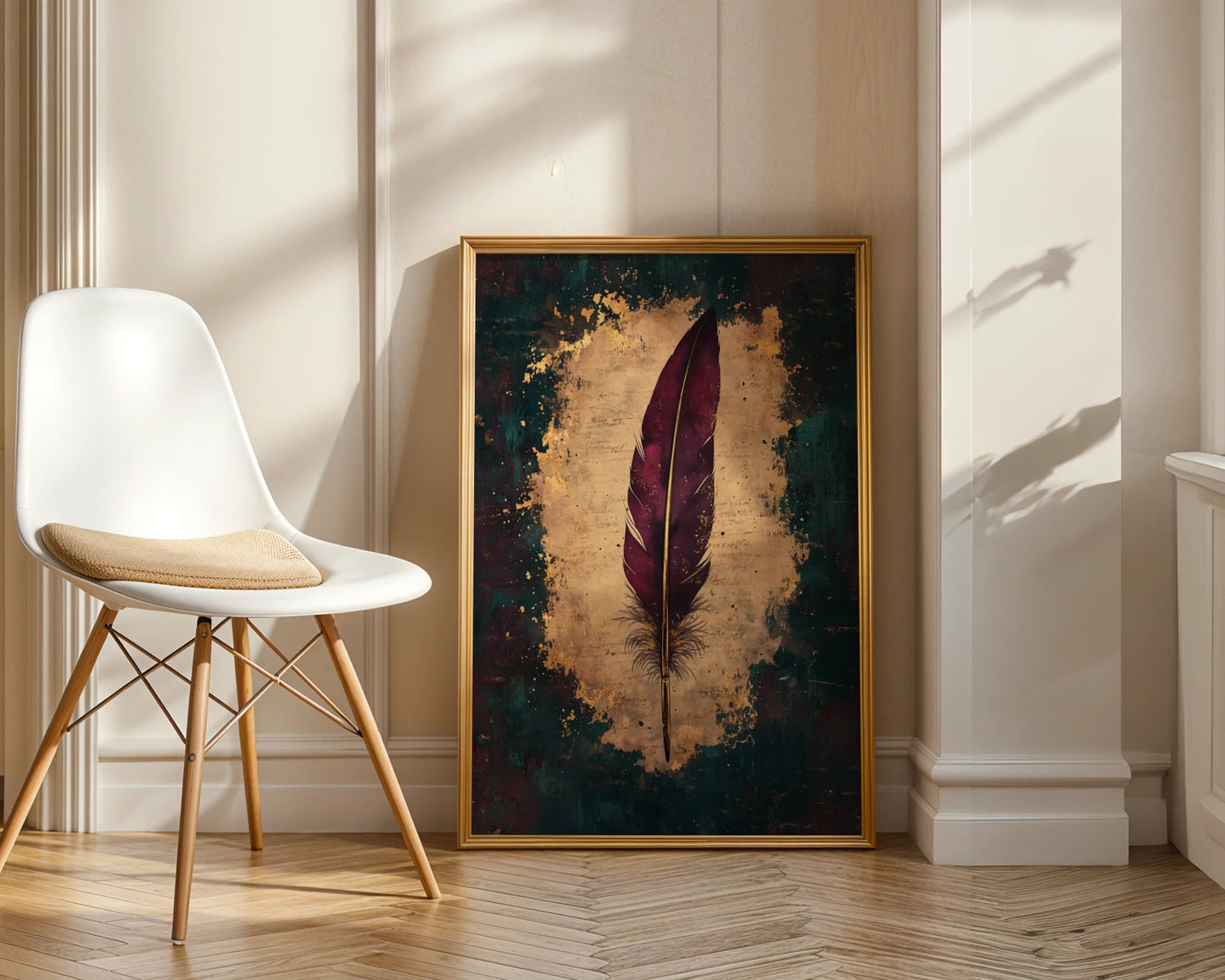 Burgundy Feather Quill Dark Academia Writer in room