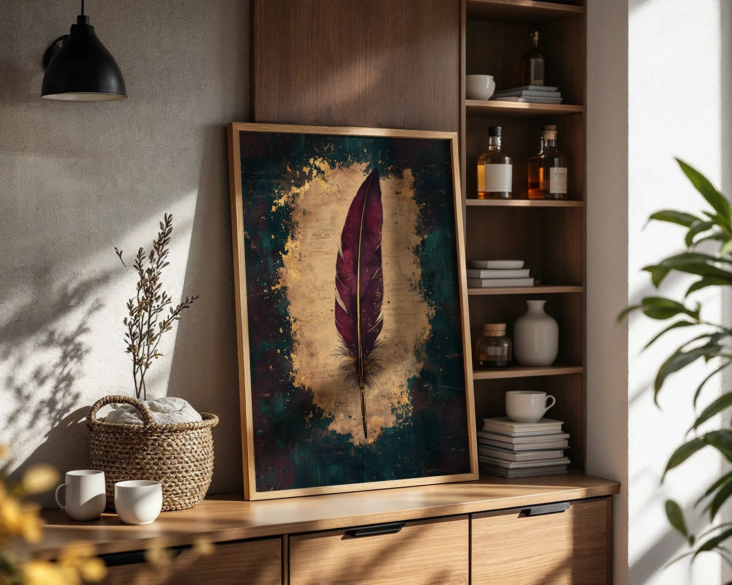 Burgundy Feather Quill Dark Academia Writer in room
