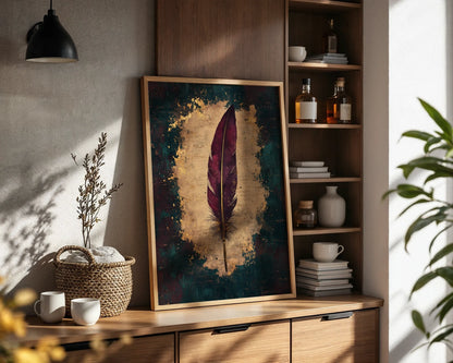 Burgundy Feather Quill Dark Academia Writer in room
