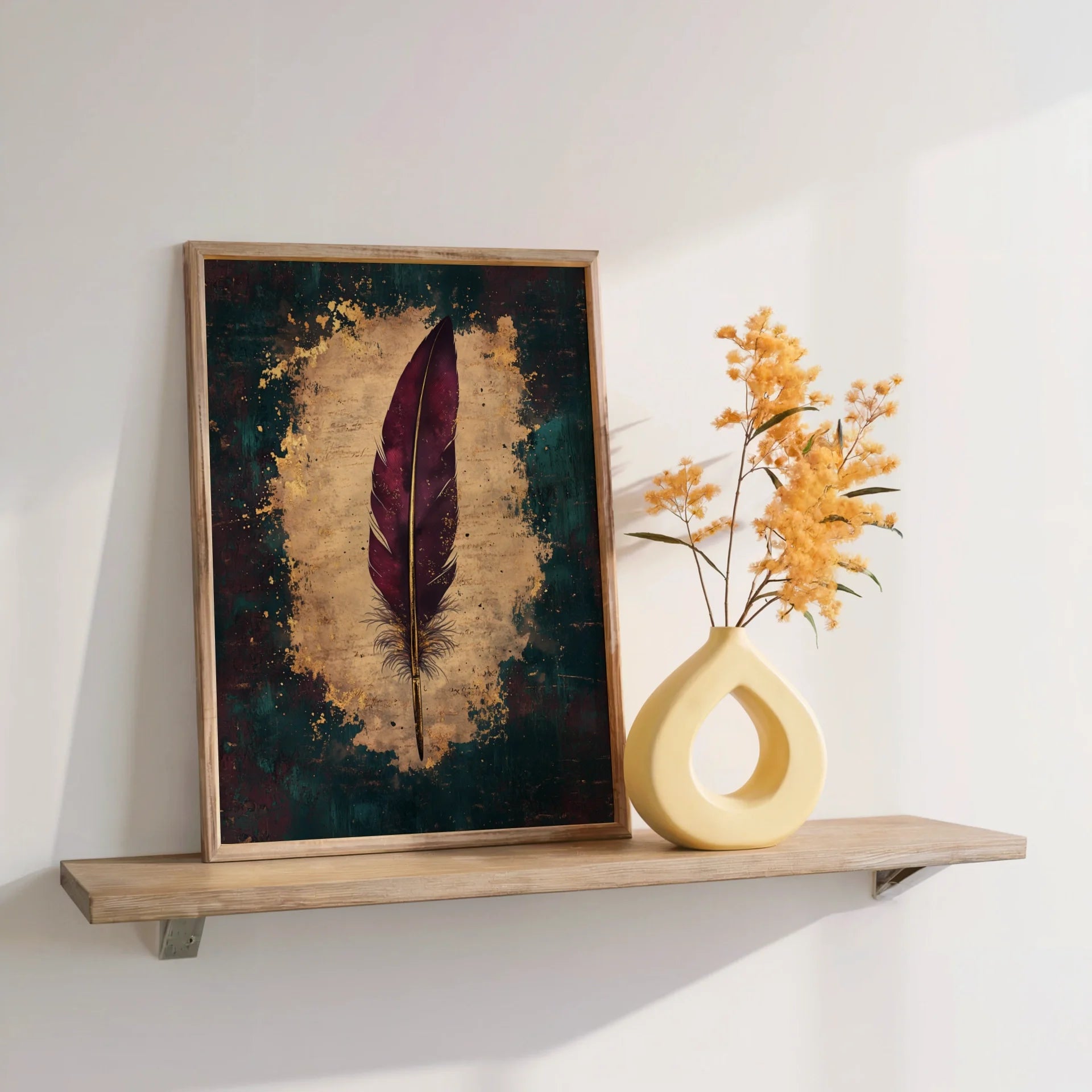 Burgundy Feather Quill Dark Academia Writer in room