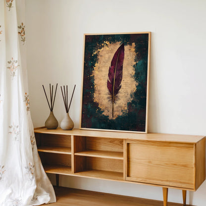 Burgundy Feather Quill Dark Academia Writer in room