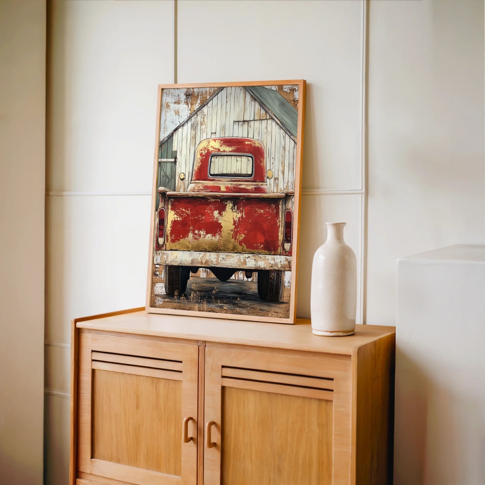 Red Truck Farmhouse Dissolving Barn Sanctuary in room