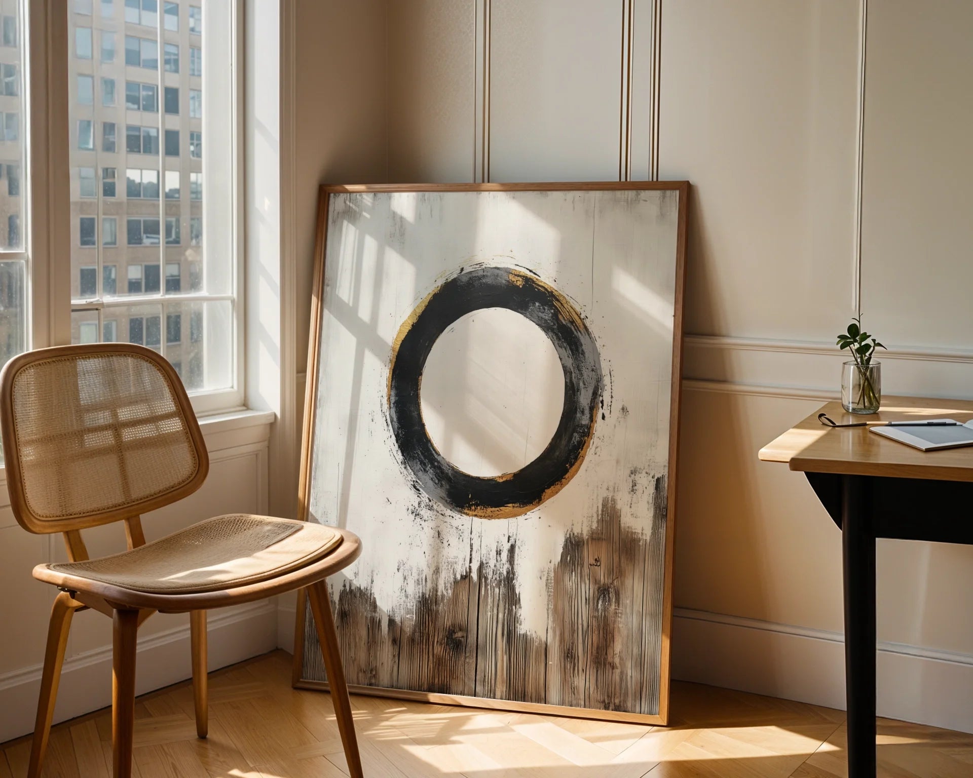 Zen Enso Circle Japandi Dripping Paint Canvas Wall Art — Clean lines meet organic forms in this serene wall art piece for contemporary home styling