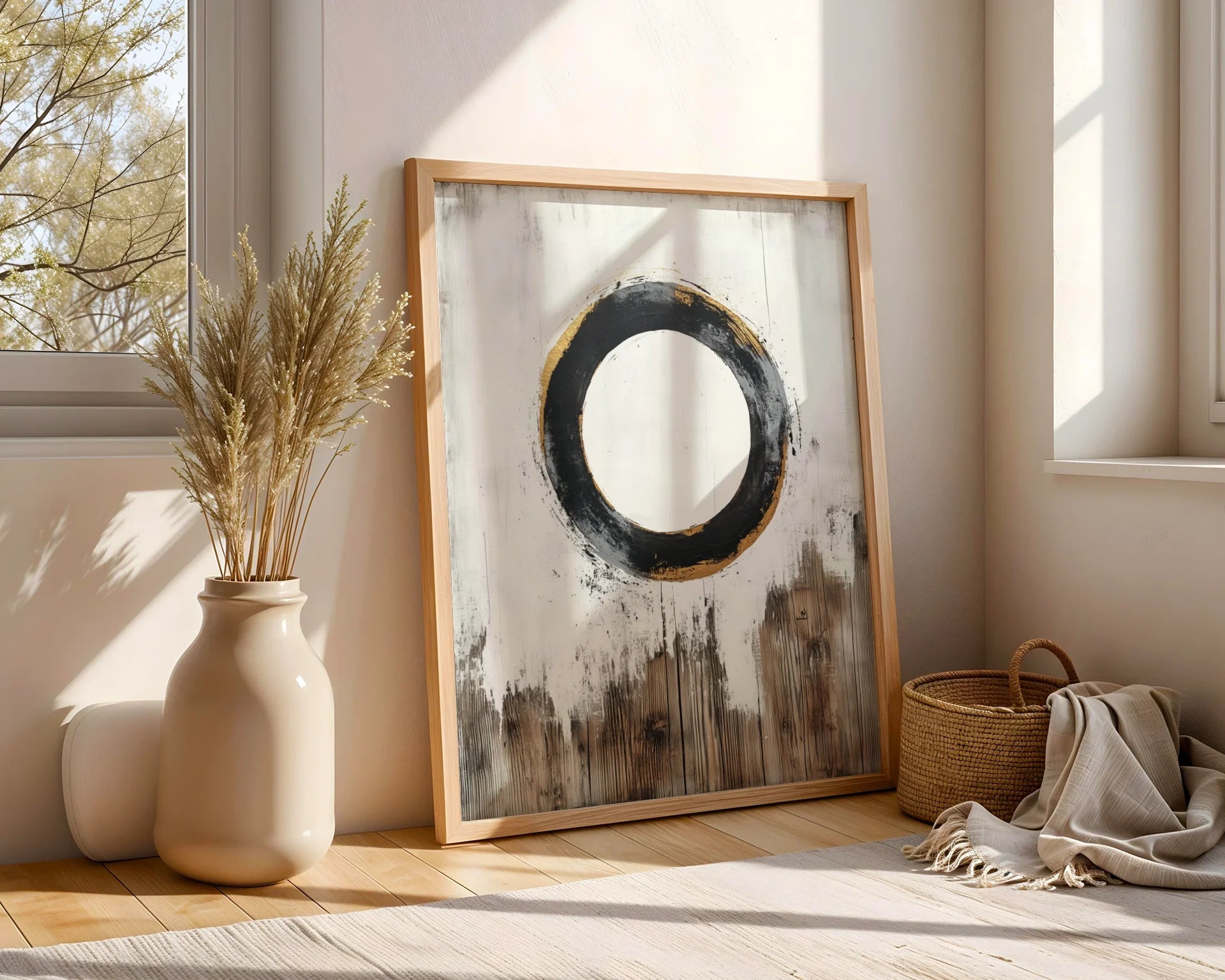 Zen Enso Circle Japandi Dripping Paint in room