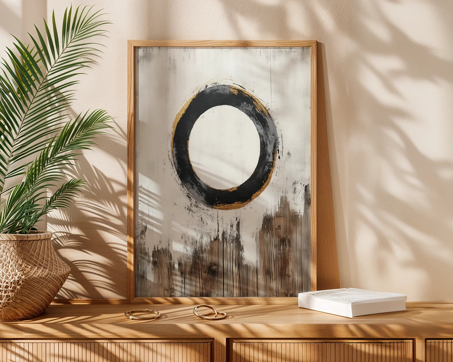 Zen Enso Circle Japandi Dripping Paint in room