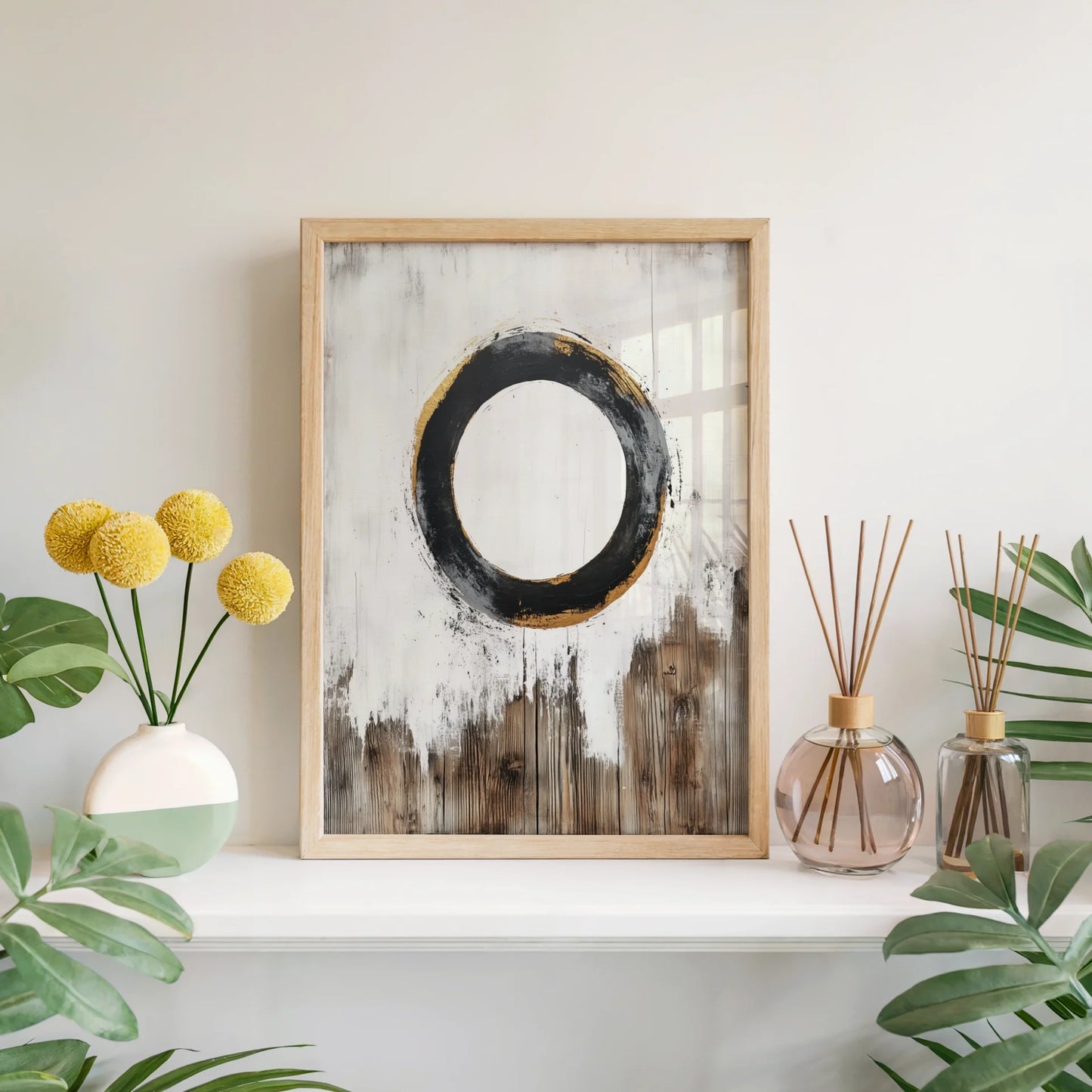 Zen Enso Circle Japandi Dripping Paint in room