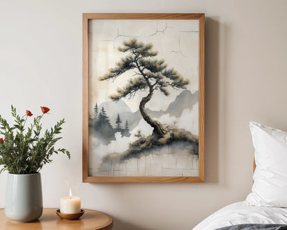 Japanese Pine Tree Misty Valley Japandi in room