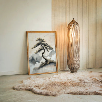 Japanese Pine Tree Misty Valley Japandi in room