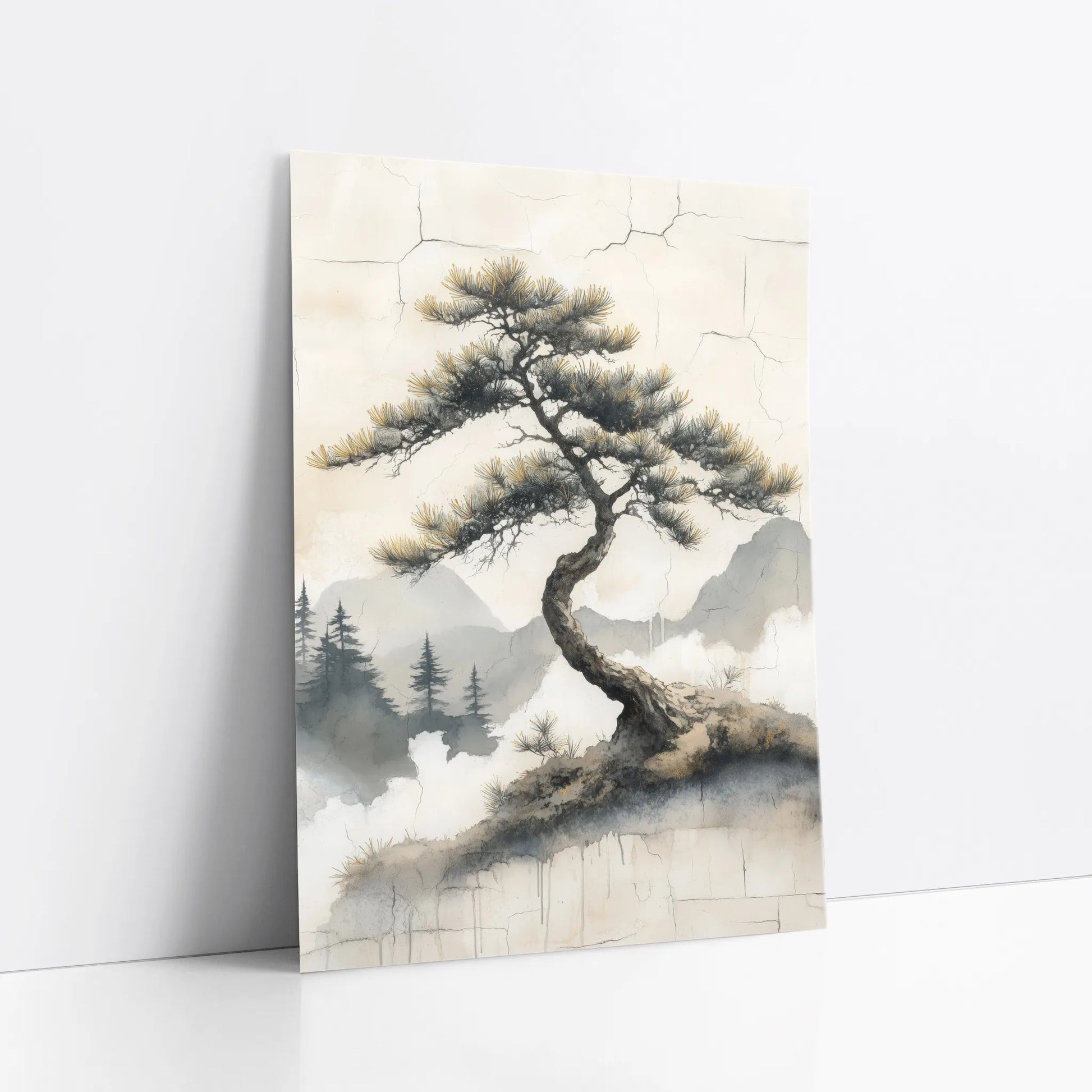 Japanese Pine Tree Misty Valley Japandi art print