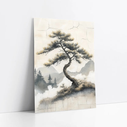 Japanese Pine Tree Misty Valley Japandi art print