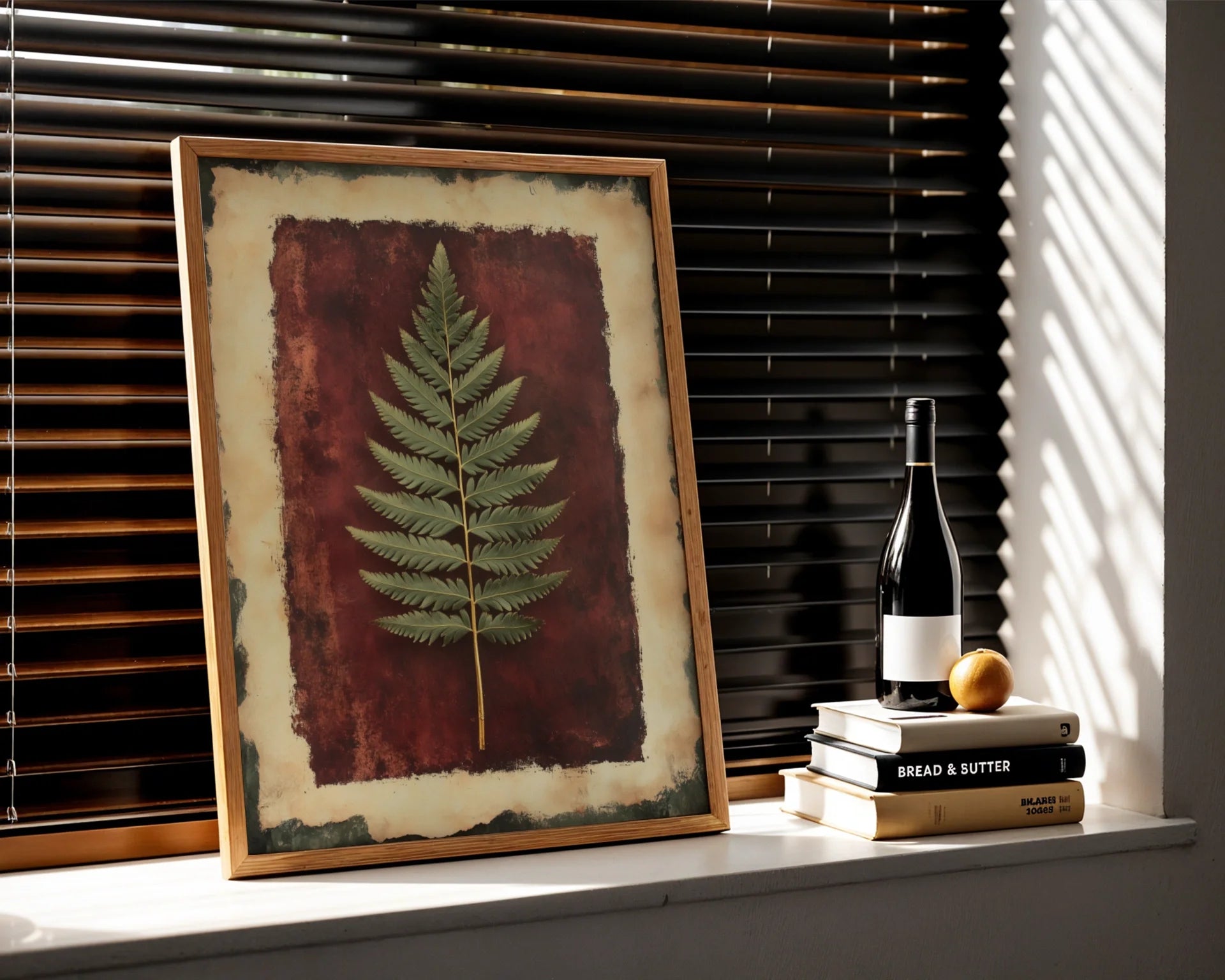 Botanical Fern Specimen Dark Academia Canvas Wall Art Print — Medieval-inspired botanical canvas displaying delicate fern leaf for mysterious home styling