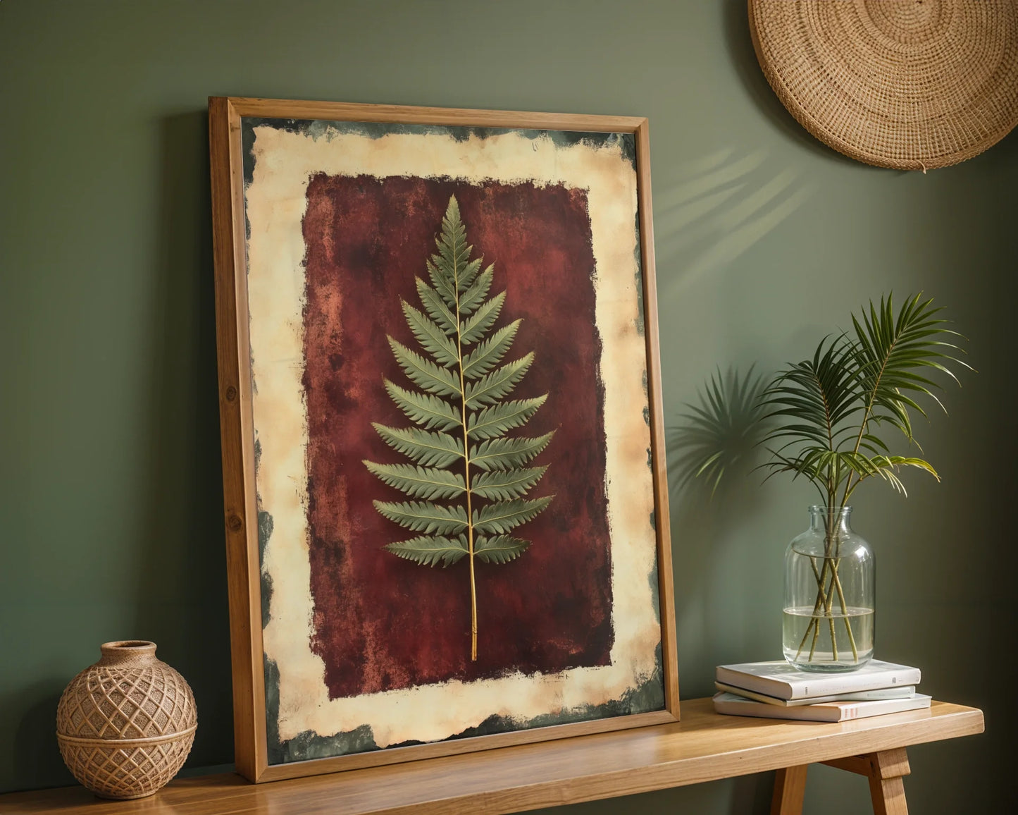 Botanical Fern Specimen Dark Academia Canvas Wall Art Print — Antique herbarium-style fern artwork adorning sophisticated living space with classic appeal