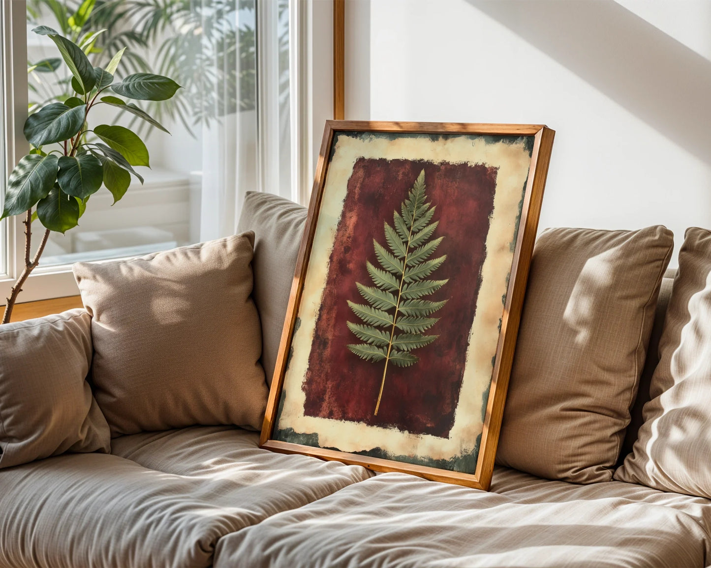 Botanical Fern Specimen Dark Academia Canvas Wall Art Print — Atmospheric botanical specimen canvas creating scholarly ambiance in thoughtfully curated interior