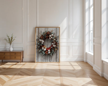 Cotton Wreath Farmhouse Barn Door in room