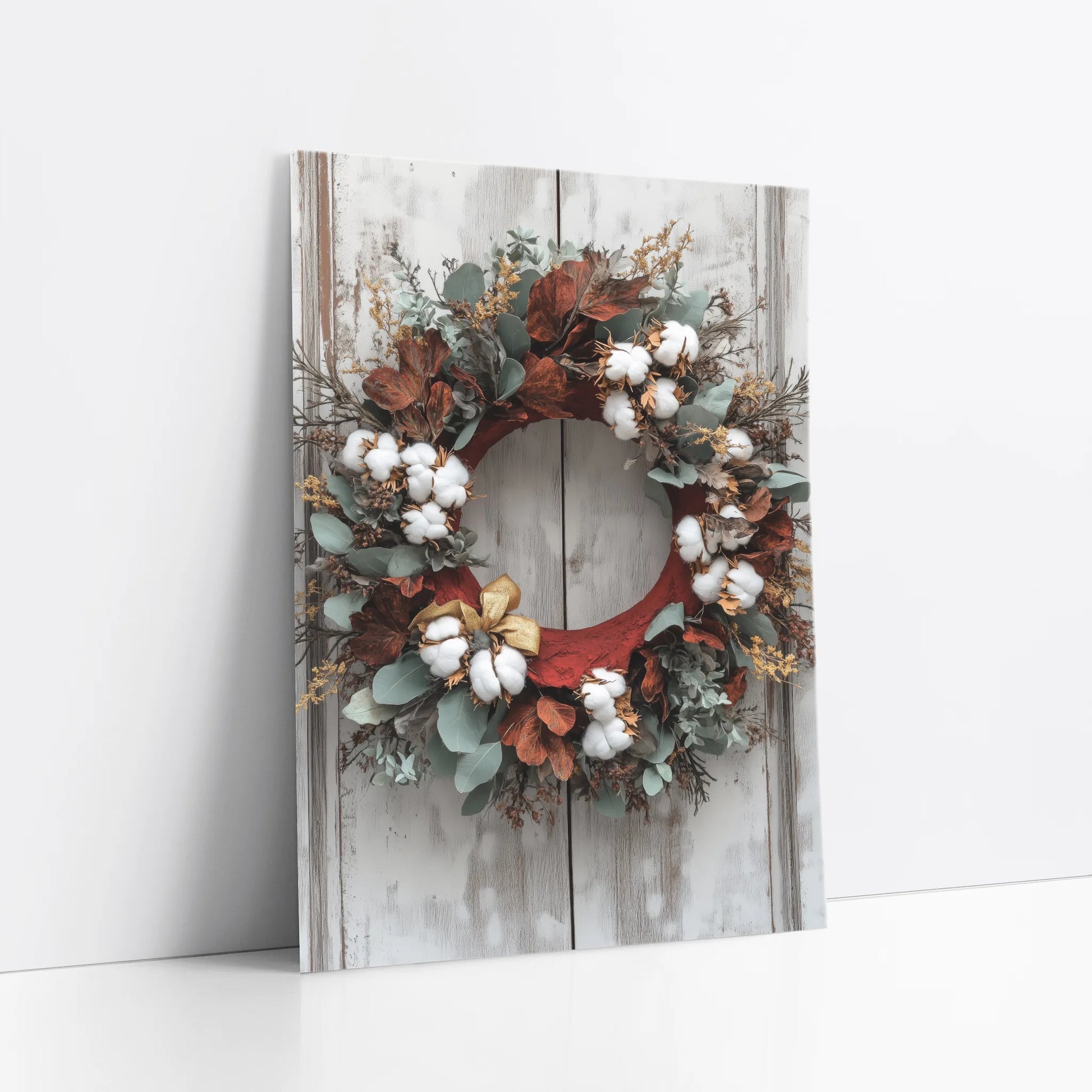Cotton Wreath Farmhouse Barn Door art print