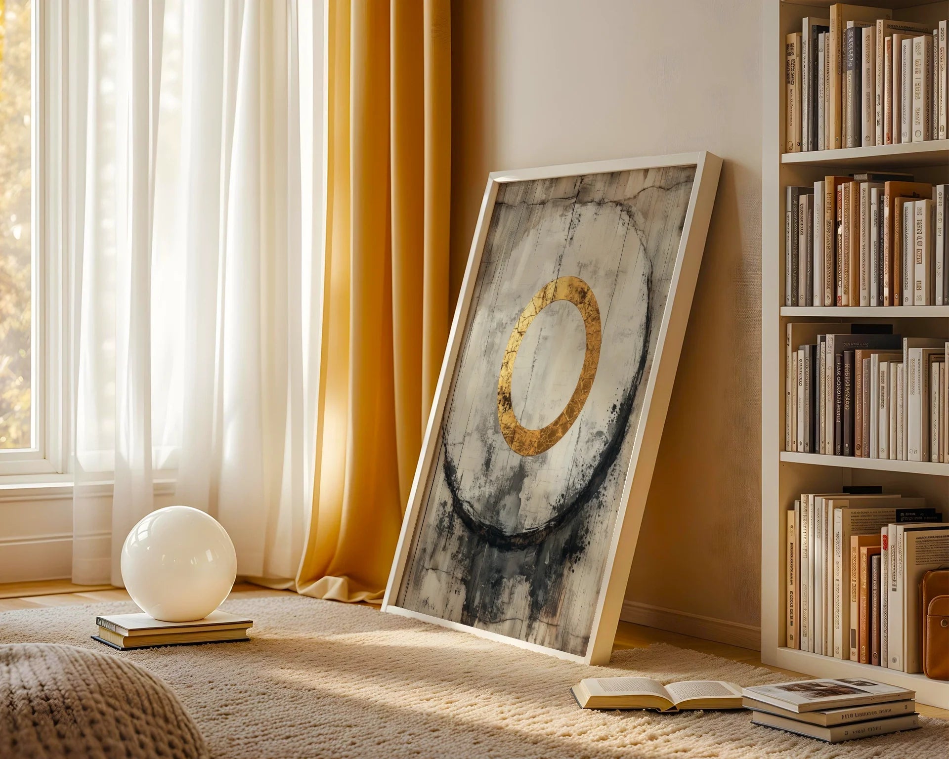 Gold Circle Art Japandi Concrete Cathedral in room