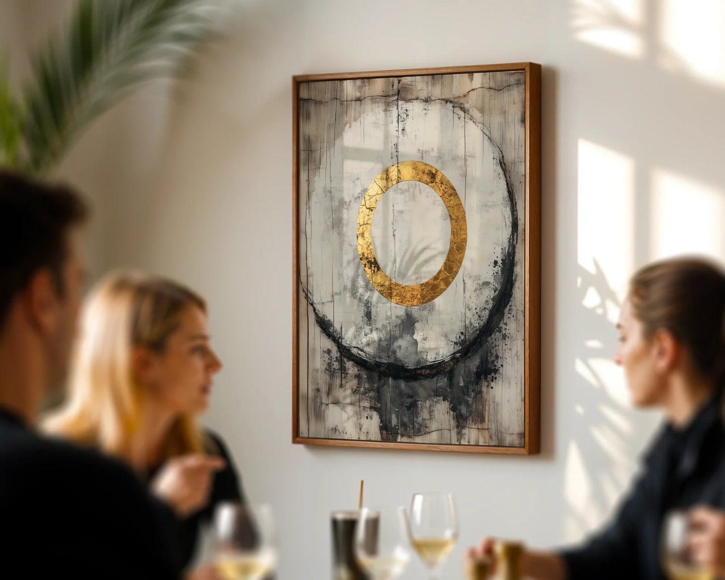 Gold Circle Art Japandi Concrete Cathedral Canvas Wall Art — Wabi-sabi styled canvas depicting aged surfaces with golden accent creating peaceful wall focal point