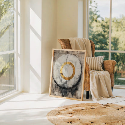 Gold Circle Art Japandi Concrete Cathedral in room