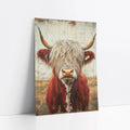 Highland Cow Rustic Weathered Wood Style art print